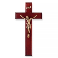 10-Inch Dark Cherry and Gold Crucifix