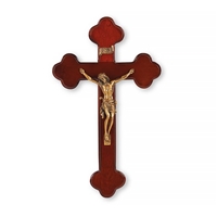 10-Inch Dark Cherry Wood and Gold Wall Crucifix