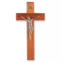 10-Inch Cherry Wood and Pewter Wall Crucifix