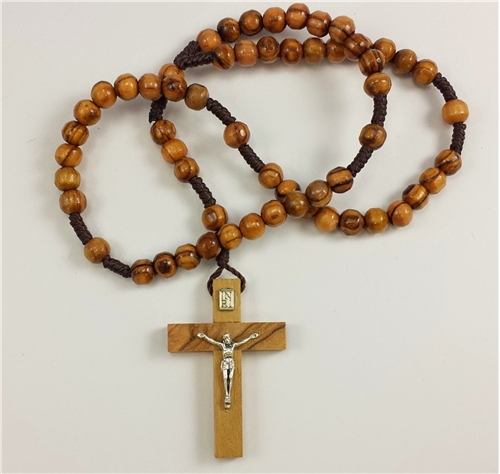 Olive Wood Small Rosary with Brown Cord