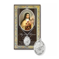 Pewter St. Therese Medal on Chain with Prayer