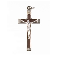 1.75-Inch Metal Crucifix with Brown Inlay