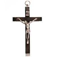 Wood & Metal Bound Crucifix - Dark Wood - 4.5 Inch