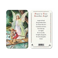 Guardian Angel on Bridge Plastic Prayer Card