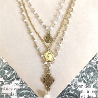 Fresh Water Pearl and Moonstone Jerusalem Cross Necklace, Julie