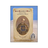 St Bernardine of Siena (Respiratory Ailments) Healing Holy Card with Medal