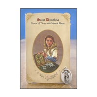 St Dymphna (Mental Illness) Healing Holy Card with Medal