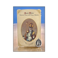 St Blaise (Throat Ailments) Healing Holy Card with Medal