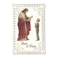 Standing Boy First Communion Lace Edged Holy Card