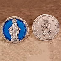 Miraculous Medal Prayer Coin with Blue Enamel