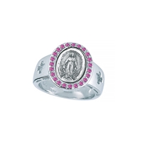 Pink Gem Miraculous Medal Ring sizes 5-8