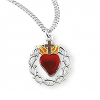 Sterling Silver Red Enameled Heart Crown of Thorns Medal