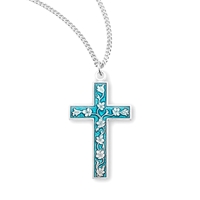 Blue Enameled Sterling Silver Cross Necklace