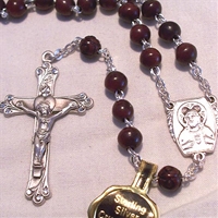 Sterling Silve Rosary with 6 mm Maroon Cocoa Wood Beads