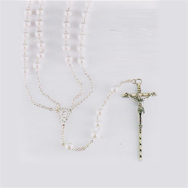 8 mm Imitation Pearl Lasso Rosary White