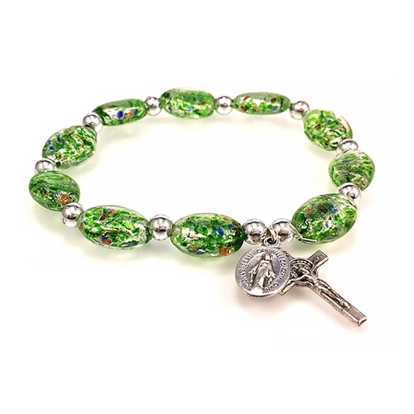 Green Imitation Murano Glass Stretch Rosary Bracelet