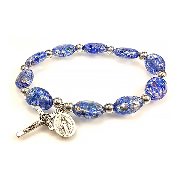 Dark Blue Imitation Murano Glass Stretch Rosary Bracelet