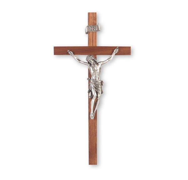 Walnut and Genuine Pewter Crucifix - 11-Inch