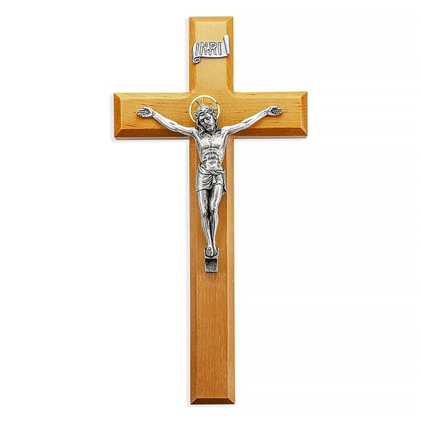 11-Inch Cherry Wood and Gold Wall Crucifix