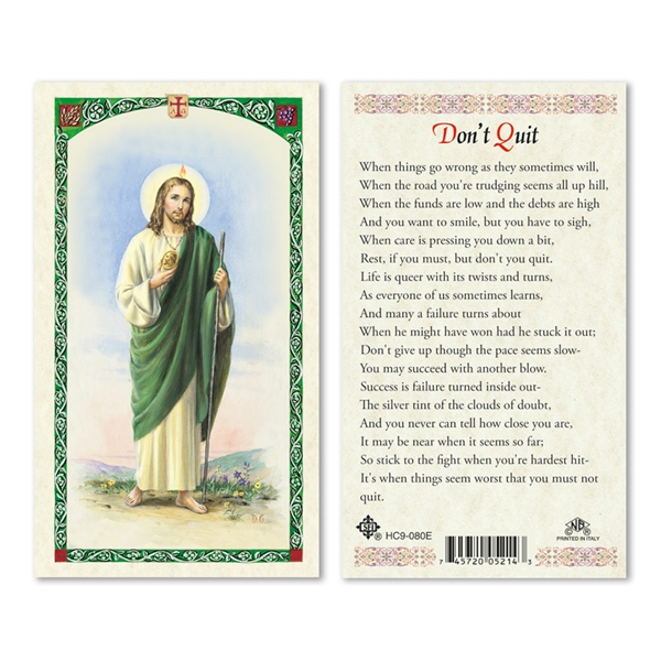 Saint Jude - Don&#39;t Quit Laminated Prayer Card