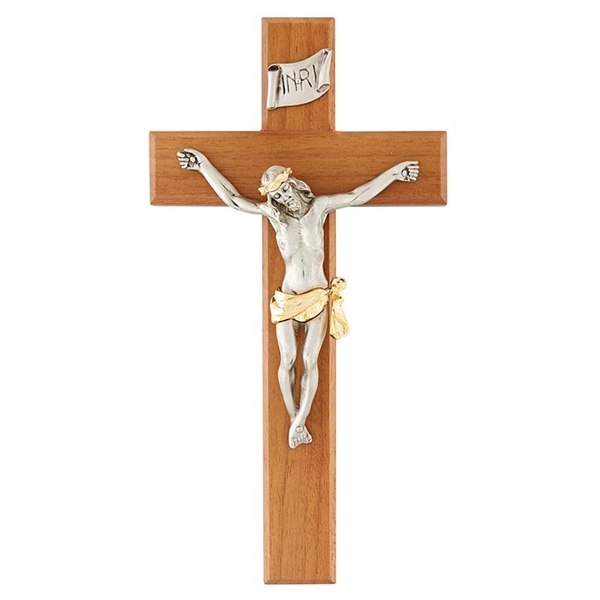 12-Inch Fine Walnut and Two-tone Pewter Crucifix