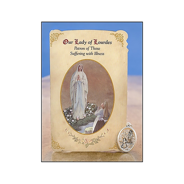 Our Lady of Lourdes &amp; St Bernadette (General Illness) Healing Holy Card with Medal