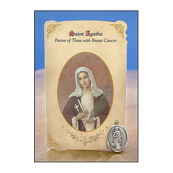 St Agatha (Breast Cancer) Healing Holy Card with Medal