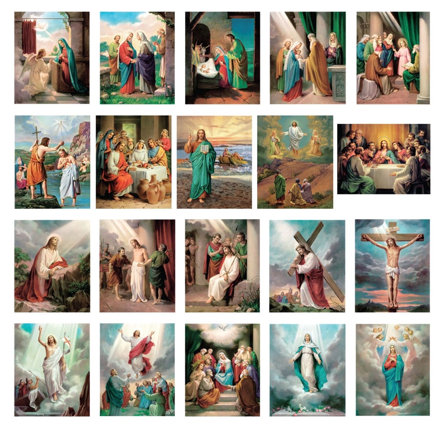 The 20 Mysteries of the Rosary Set of 20 Prints 8" x10" Lithographs