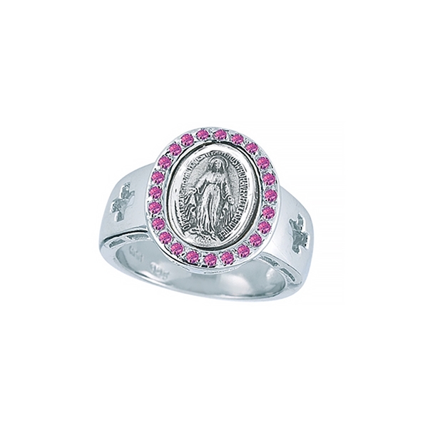 Pink Gem Miraculous Medal Ring sizes 5-8